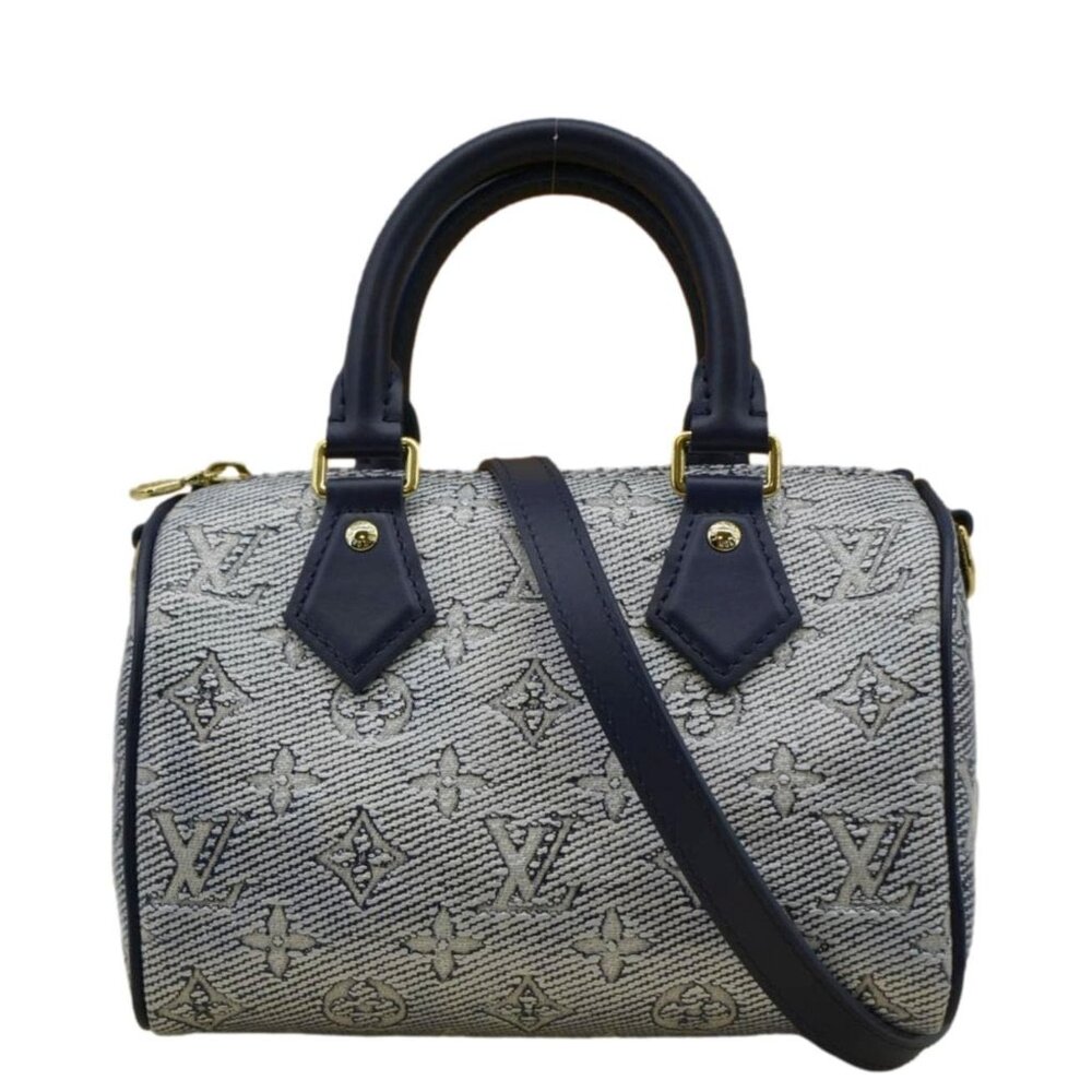 LOUIS VUITTON Monogram Speedy Bandouliere 20 Jacquard Canvas Shoulder Bag Navy